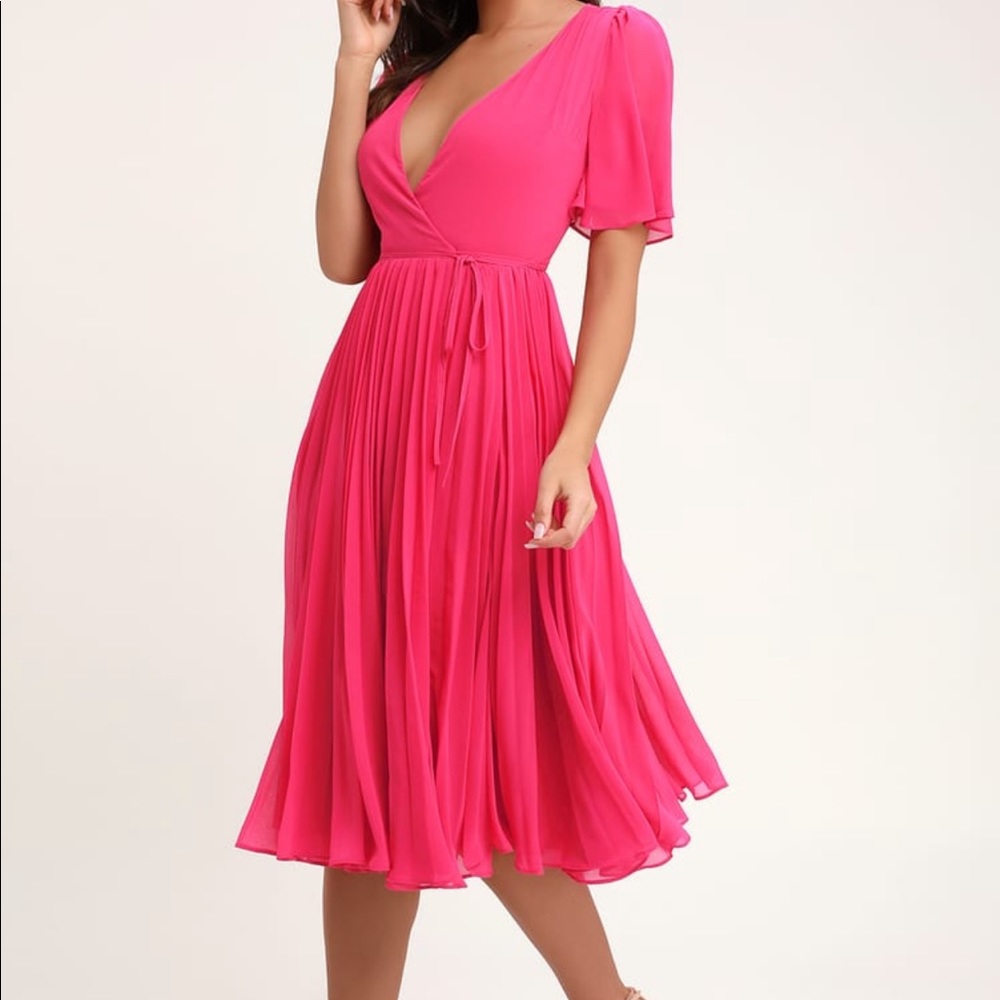 Lulu’s Midi Pink Wrap Dress Medium NWT